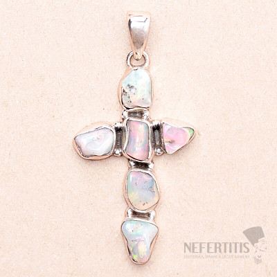 Ethiopian opal raw pendant in the shape of a cross, silver Ag 925 LOT10