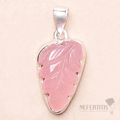 Rose quartz carved pendant silver Ag 925 P100