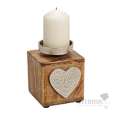 Candlestick made of mango wood Cube with a heart