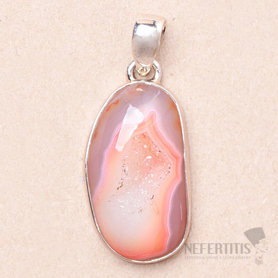 Agate druse red aura pendant silver Ag 925 P106