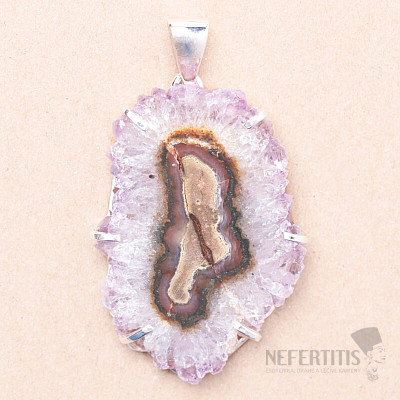 Amethyst geschnitten von Stalaktiten Anhänger Silber Ag 925 P1071