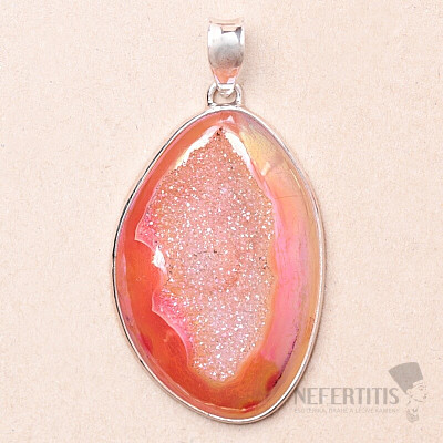 Agate druse red aura pendant silver Ag 925 P109