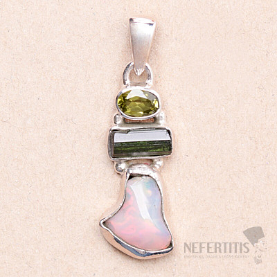 Ethiopian opal, tourmaline and olivine pendant silver Ag 925 LOT13