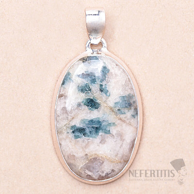 Blue tourmaline in mother rock pendant silver Ag 925 P13