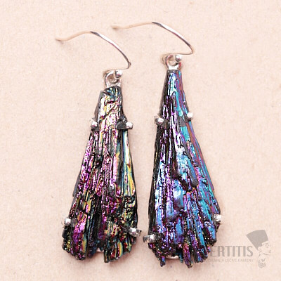 Kyanite iridescent titanium aura earrings silver Ag 925 E158