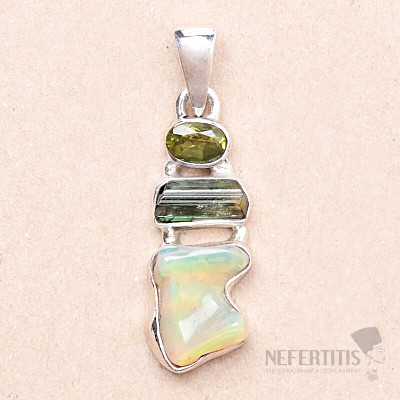 Ethiopian opal, tourmaline and olivine pendant silver Ag 925 LOT17