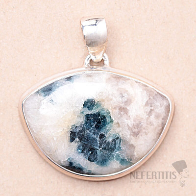 Blue tourmaline in mother rock pendant silver Ag 925 P17