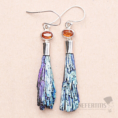 Kyanite iridescent titanium aura earrings silver Ag 925 E175