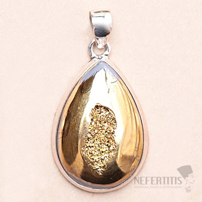 Agate druzy golden aura pendant silver Ag 925 P191