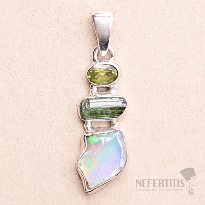 Ethiopian opal, tourmaline and olivine pendant silver Ag 925 LOT24