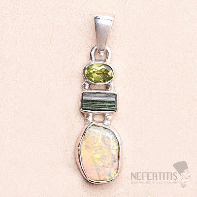 Ethiopian opal, tourmaline and olivine pendant silver Ag 925 LOT25