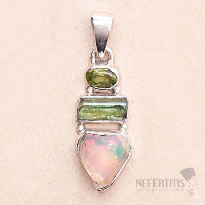 Ethiopian opal, tourmaline and olivine pendant silver Ag 925 LOT28