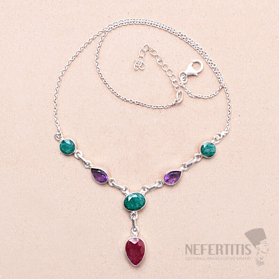 Emerald and Ruby Indian (Modified) Necklace Silver Ag 925 28763