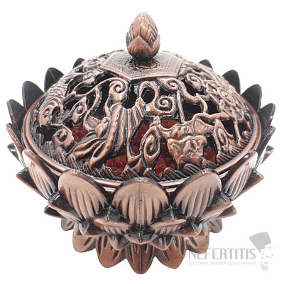 Metal incense burner Lotus flower color bronze red