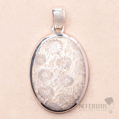 Coral fossil Indonesian pendant silver Ag 925 P345