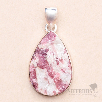 Tourmaline rubellite in crystal raw pendant silver Ag 925 P396