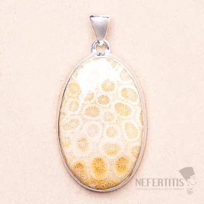 Coral fossil Indonesian pendant silver Ag 925 P429