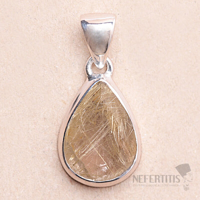 Sagenite crystal with rutile faceted pendant silver Ag 925 P526