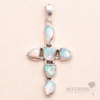 Ethiopian opal raw pendant in the shape of a cross, silver Ag 925 LOT6