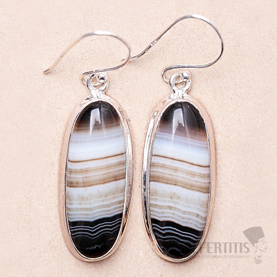 Black agate striped earrings silver Ag 925 E605