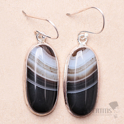 Black agate striped earrings silver Ag 925 E626