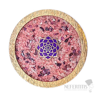 Amethyst and rose quartz coaster mango wood - decoration