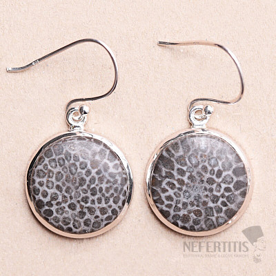 Coral Fossil Stingray Earrings Silver Ag 925 E63