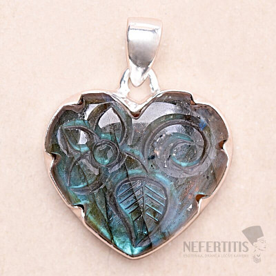 Labradorite rainbow carved pendant silver Ag 925 P742