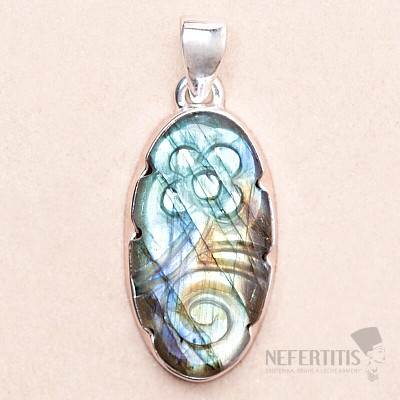 Labradorite rainbow carved pendant silver Ag 925 P743