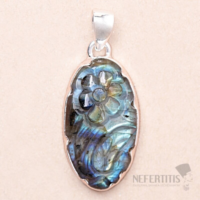 Labradorite rainbow carved pendant silver Ag 925 P750