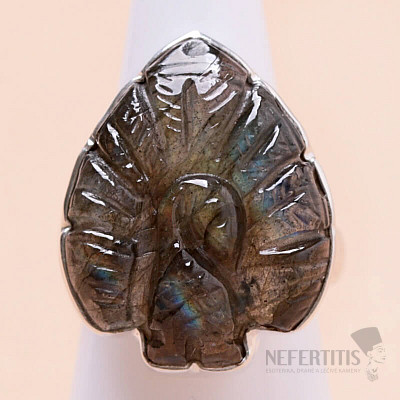 Labradorite Rainbow Carved Ring Silver Ag 925 R78