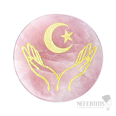 Rose quartz coaster Hands, moon and star - decoration