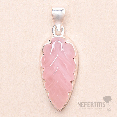 Rose quartz carved pendant silver Ag 925 P85