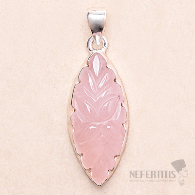 Rose quartz carved pendant silver Ag 925 P86