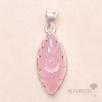 Rose quartz carved pendant silver Ag 925 P87