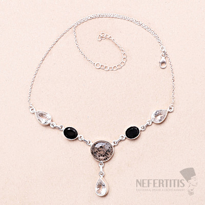 Crystal with inclusions black dot necklace Ag 925 87038