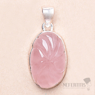 Rose quartz carved pendant silver Ag 925 P96