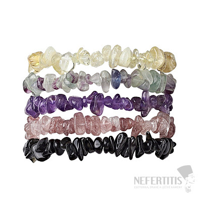 Set of five bracelets - amethyst, citrine, fluorite, obsidian and strawberry crystal