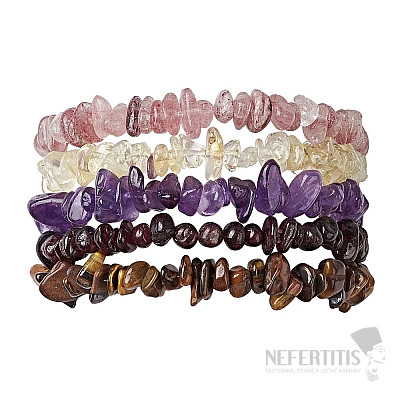 Set aus fünf Armbändern – Amethyst, Granat, Citrin, Tigerauge und Erdbeerkristall