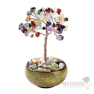 A tree made of a mix of semi-precious stones in green - home and office decoration