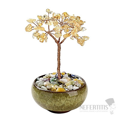 Tree made of yellow quartz in green - home and office decoration