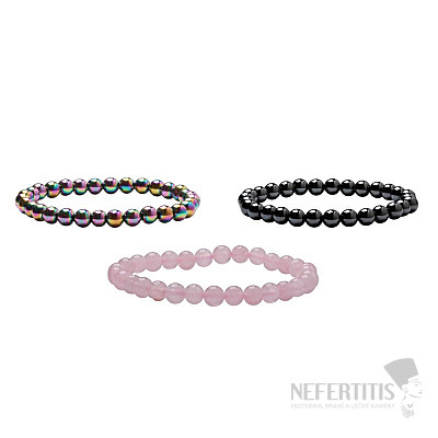 Gift set of hematite bracelets with rose quartz