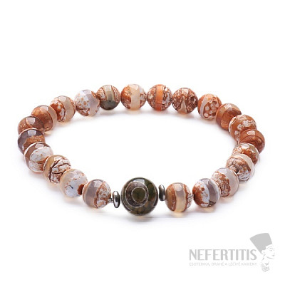 Agate Dzi Tibetan bracelet brown and white