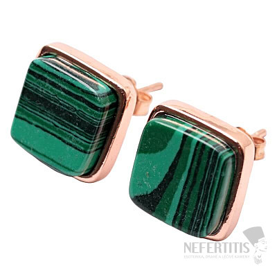 Malachite earrings brass square