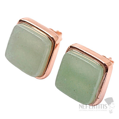Quadratische Ohrringe aus grünem Aventurin-Messing