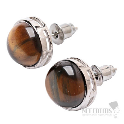 Tiger eye earrings brass round