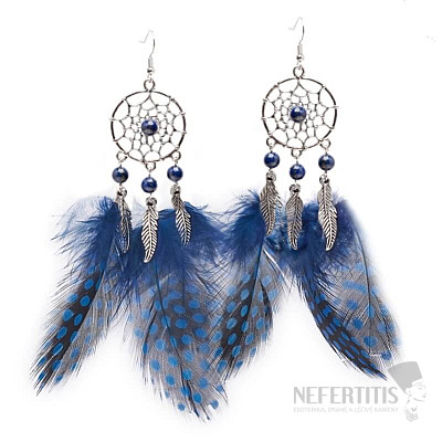 Lapis lazuli earrings Dream catcher with feathers