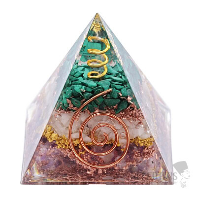 Orgonitpyramide mit Amethyst, Malachit und Kristall