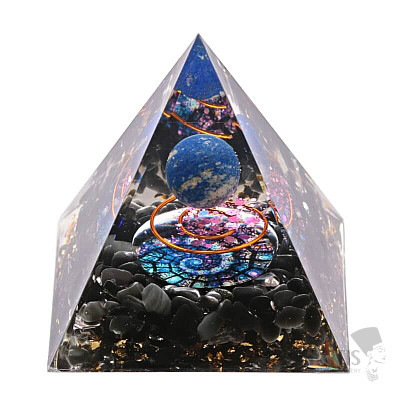 Orgonite pyramid with obsidian and lapis lazuli