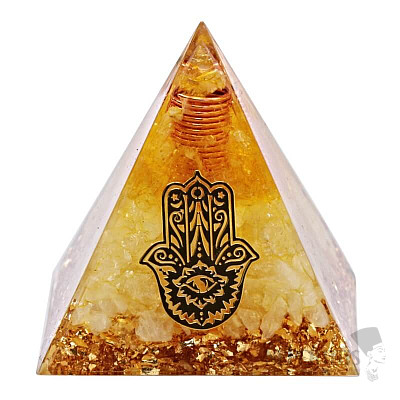 Orgonite Hamsa pyramid with citrine